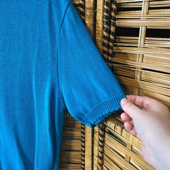 Vintage Nikki Knit Sweater Women’s Short Sleeve Blue Pullover Size L - Picture 4 of 6